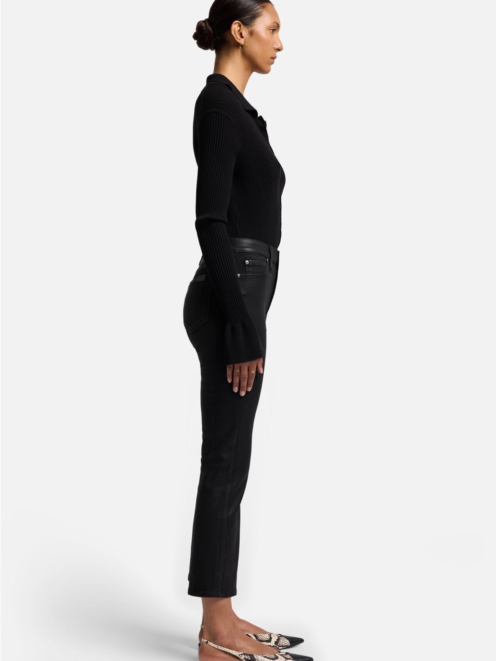 7 For All Mankind High-Waist Slim Kick Coated Jeans Black Sz 24 NWT - Picture 3 of 10